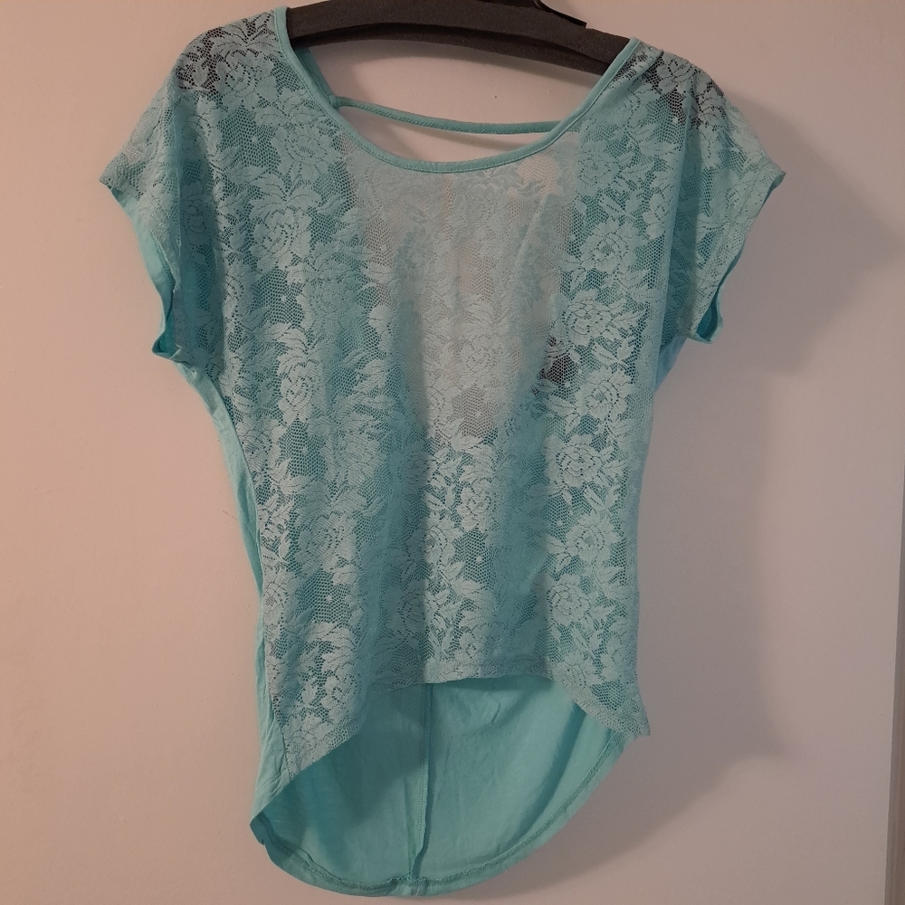 American Dream Mint Green Lace Front Round Neck Sleeveless Low High Top Size XS
